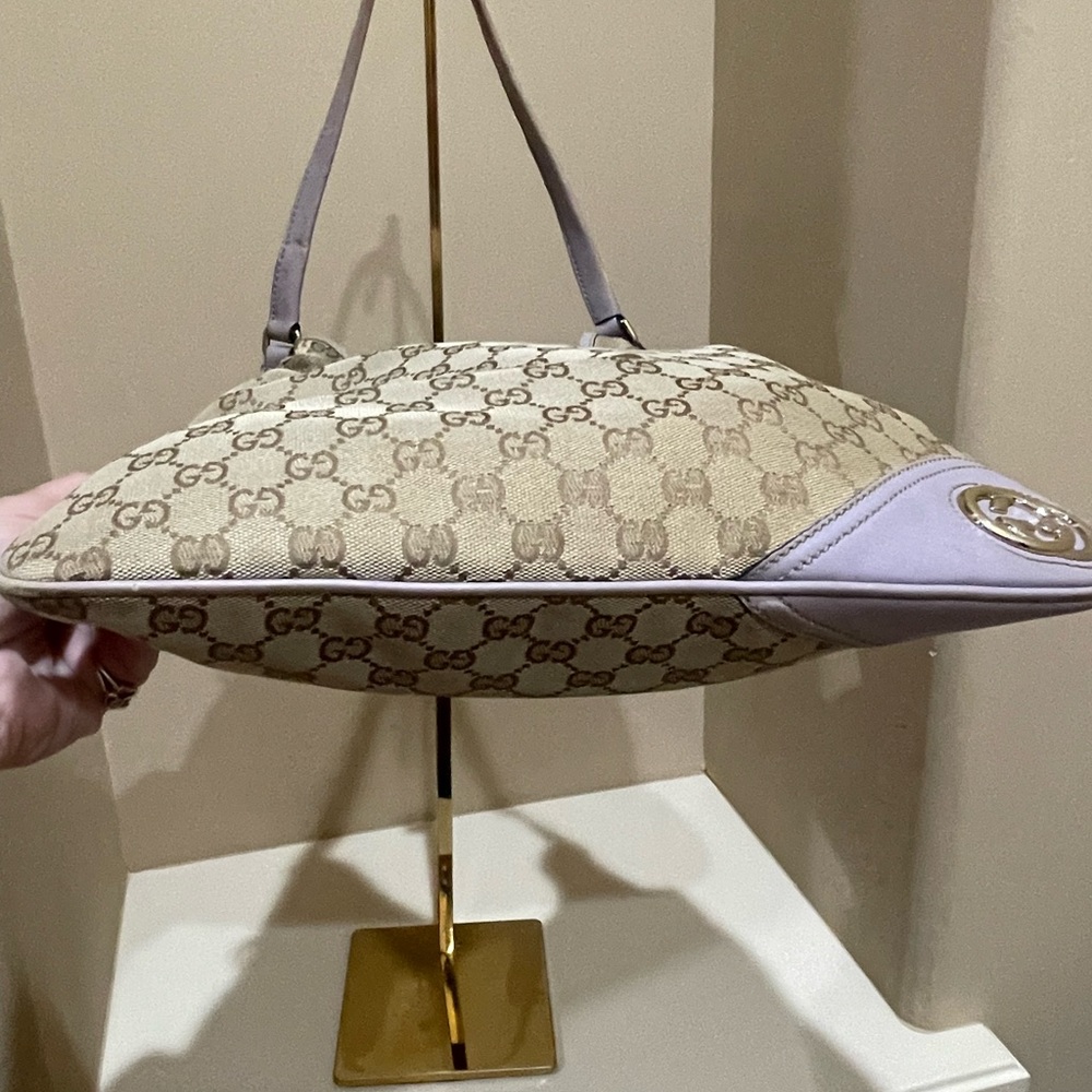 Gucci GG New Britt Brown Canvas And Lavender Leather Hobo Bag - Picture 8 of 14